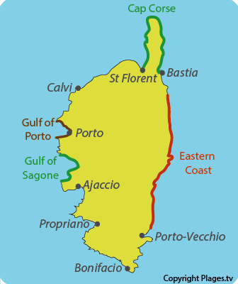 Map of Corsican coastlines